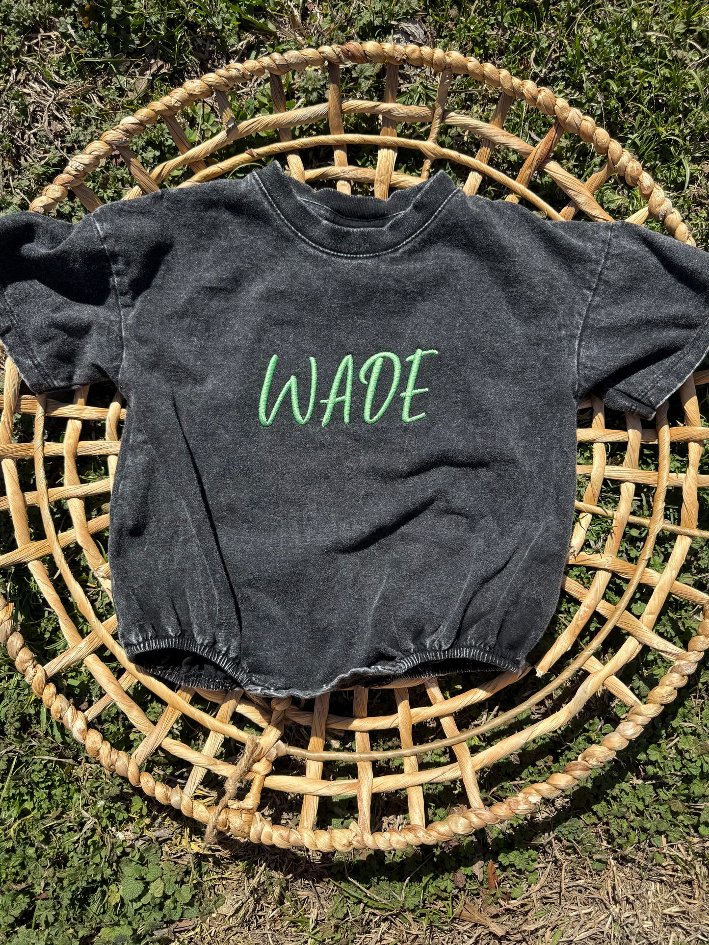 Acid Wash Romper - Embroidered
